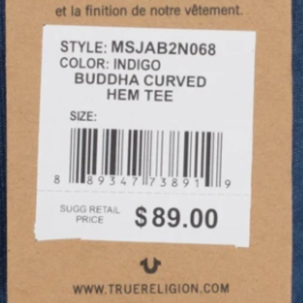 TRUE RELIGION Mens Short Sleeve BUDDHA CURVED HEM Crewneck T-Shirt - Picture 4 of 4
